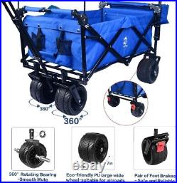 Collapsible Wagon Heavy Duty Folding Wagon Cart Blue Removable Canopy Cooler Bag