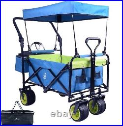 Collapsible Wagon Heavy Duty Folding Wagon Cart Green Blue Canopy Cooler Bag