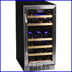 Compact 26 Bottle Built-In Dual-Zone Wine Cooler, Stainless Steel Chill Fridge