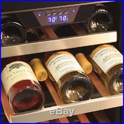Compact 26 Bottle Built-In Dual-Zone Wine Cooler, Stainless Steel Chill Fridge