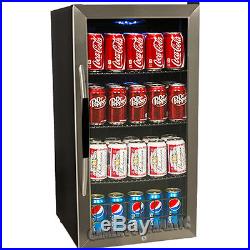 Compact Beverage Refrigerator with Stainless Steel Door, Wine Cooler Mini Fridge