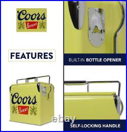 Coors Hard Sided Ice Chest Cooler (13 Liter), Yellow Self-locking Cover Durable