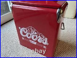 Coors Retro Banquet Cooler Ice Chest Red Metal Chrome Locking Lid 17 x 14 x 9