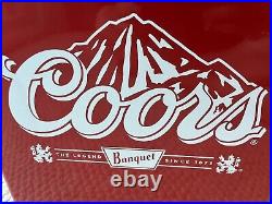 Coors Retro Banquet Cooler Ice Chest Red Metal Chrome Locking Lid 17 x 14 x 9