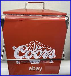 Coors Retro Banquet Cooler Ice Chest Red Metal Chrome Locking Lid 17x14x9