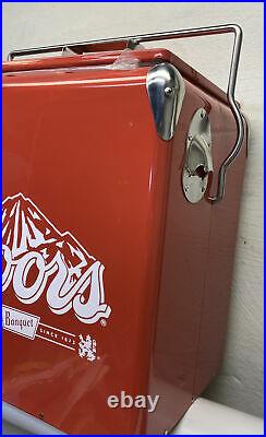 Coors Retro Banquet Cooler Ice Chest Red Metal Chrome Locking Lid 17x14x9