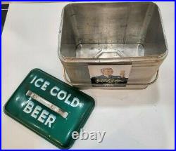 Custom Vintage Cold Beer Ribbed Aluminum Metal Ice Chest Cooler Schlitz Blatz