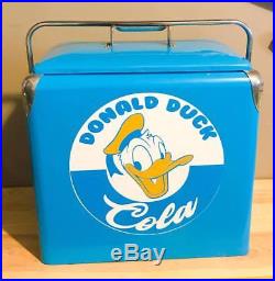 Donald Duck Cola Vintage Metal Cooler Minty with Tray GAS OIL SODA Picnic Style