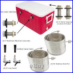 Double Faucet Cooler 50' Stainless Steel Coil Draft Beer Picnic Jockey Box