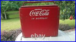 Drink Coca Cola in Bottles Metal Cooler & Tray Vintage 1950's Coke of Cavalier