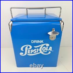 Drink Pepsi-Cola Retro Metal Cooler Ice Chest Blue Bottle Opener Portable Picnic