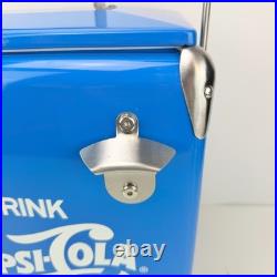 Drink Pepsi-Cola Retro Metal Cooler Ice Chest Blue Bottle Opener Portable Picnic