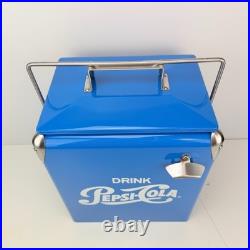 Drink Pepsi-Cola Retro Metal Cooler Ice Chest Blue Bottle Opener Portable Picnic