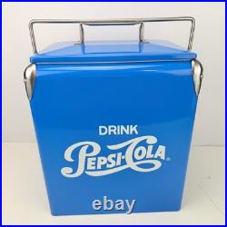 Drink Pepsi-Cola Retro Metal Cooler Ice Chest Blue Bottle Opener Portable Picnic