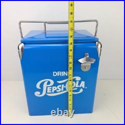 Drink Pepsi-Cola Retro Metal Cooler Ice Chest Blue Bottle Opener Portable Picnic