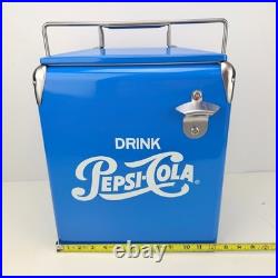 Drink Pepsi-Cola Retro Metal Cooler Ice Chest Blue Bottle Opener Portable Picnic