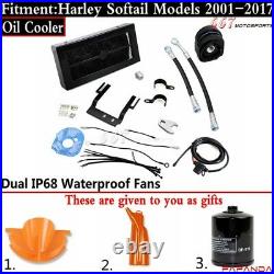 Dual Fans Reefer Oil Cooler Kit Cooling System For Harley Softail 2001-2017