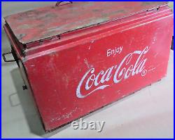 ENJOY Coca-Cola SODA bottle Metal ICE CHEST Cooler RAISED WRITING bottle opener