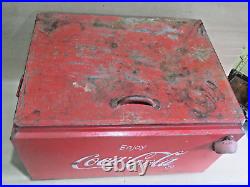 ENJOY Coca-Cola SODA bottle Metal ICE CHEST Cooler RAISED WRITING bottle opener