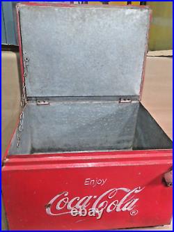 ENJOY Coca-Cola SODA bottle Metal ICE CHEST Cooler RAISED WRITING bottle opener