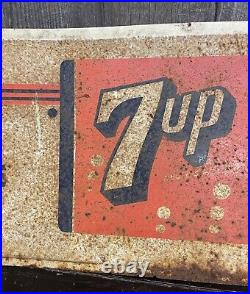 Early Vintage 1930s 7Up Soda Advertising Chest Cooler Tin Metal Sign Rustic 28