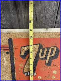Early Vintage 1930s 7Up Soda Advertising Chest Cooler Tin Metal Sign Rustic 28