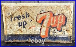 Early Vintage 1930s Fresh Up 7Up Soda Advertising Chest Cooler Tin Metal Sign
