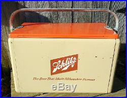 Excellent Vintage Mid Century Retro Cronstroms Metal Schlitz Beer Picnic Cooler