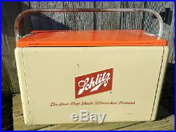 Excellent Vintage Mid Century Retro Cronstroms Metal Schlitz Beer Picnic Cooler