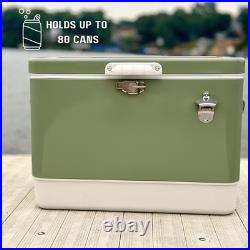 FSE Retro Metal Cooler, 80 Can/54 Qt. Capacity, Hard-Sided, Two Tone, Holds Up FSE Retro Metal Cooler, 80 Can/54 Qt. Capacity, Hard-Sided, Two Tone, Holds Up