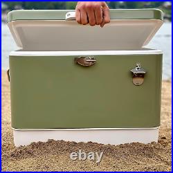 FSE Retro Metal Cooler, 80 Can/54 Qt. Capacity, Hard-Sided, Two Tone, Holds up t