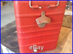 Falstaff Beer Vintage 1950's Red Metal Cooler with Cast iron bottle opener