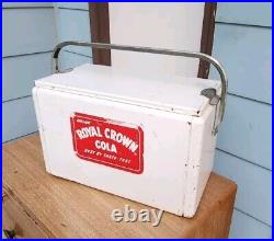 Free Shipping Vtg 1950s Metal RC Royal Crown BEST BY TASTE TEST Cooler Hinged