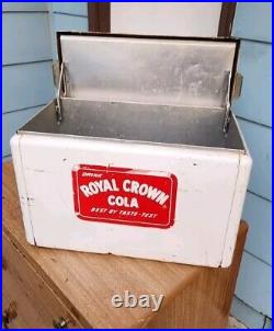 Free Shipping Vtg 1950s Metal RC Royal Crown BEST BY TASTE TEST Cooler Hinged