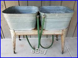 Galvanized metal double washtub stand Wheeling Planter Beverage Cooler farm barn