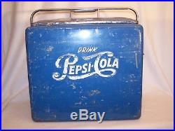 Genuine Vintage 1950's Blue Pepsi Metal Cooler with Tray