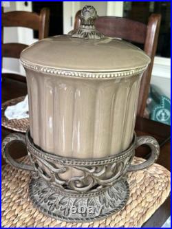 Gracious Goods Collection Ice Bucket Taupe With Metal Base MINT