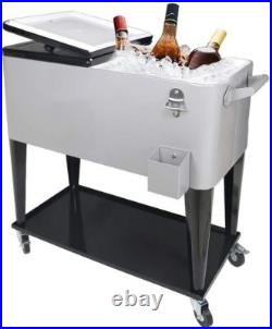 Gray 80QT Rolling Cooler Cart Ice Chest for Outdoor Patio Deck Party Gray 80QT Rolling Cooler Cart Ice Chest for Outdoor Patio Deck Party