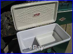 Green Coleman Steel Belted Metal Cooler withtray side Bottle Openers