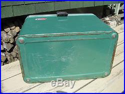 Green Coleman Steel Belted Metal Cooler withtray side Bottle Openers