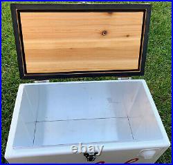Grolsch White Metal Ice Chest Cooler With Wooden Top Holds 36 Cans