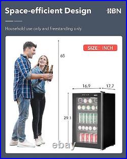 HBN Beverage Refrigerator 2.4Cu Ft/85 Can Beer Wine Drink Cooler with Glass Door