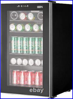 HBN Beverage Refrigerator 2.4Cu Ft/85 Can Beer Wine Drink Cooler with Glass Door