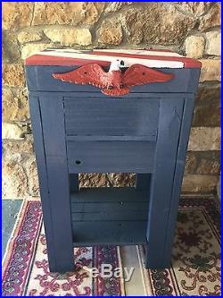 Hand-Made Rustic Wood Outdoor Americana Ice Chest With Metal Eagle Handle LOCAL PU