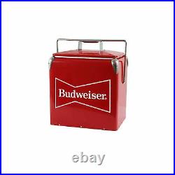 Hard Beverage Cooler Insulated Metal Exterior with Self-Locking Handle Red