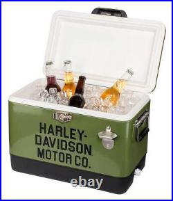Harley-Davidson 26 Qt. Motor Company Logo Retro Metal Cooler Army Green Harley-Davidson 26 Qt. Motor Company Logo Retro Metal Cooler Army Green