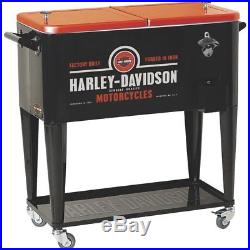Harley Davidson Forged 80 QT. Rolling Ice Cooler Indoor or Outdoor w Opener NEW