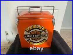 Harley Davidson Orange Very Rare Retro Steel Cooler Box 31.5 x 31 x 24cm Used