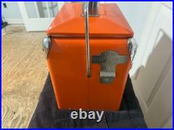Harley Davidson Orange Very Rare Retro Steel Cooler Box 31.5 x 31 x 24cm Used