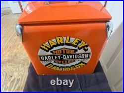 Harley Davidson Orange Very Rare Retro Steel Cooler Box 31.5 x 31 x 24cm Used